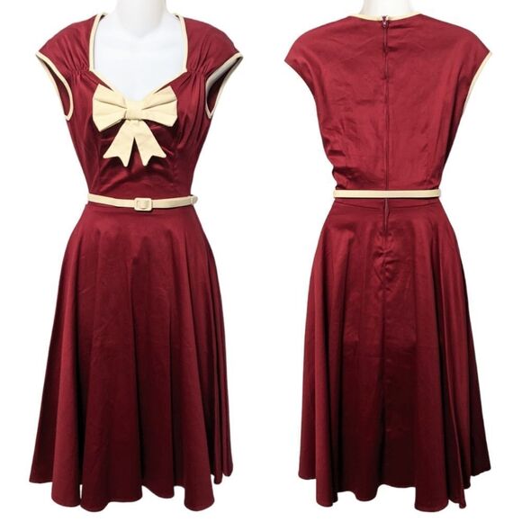 NWT PINUP COUTURE Rockabilly Fit Flare Belted Bow Dress XS - Picture 1 of 8